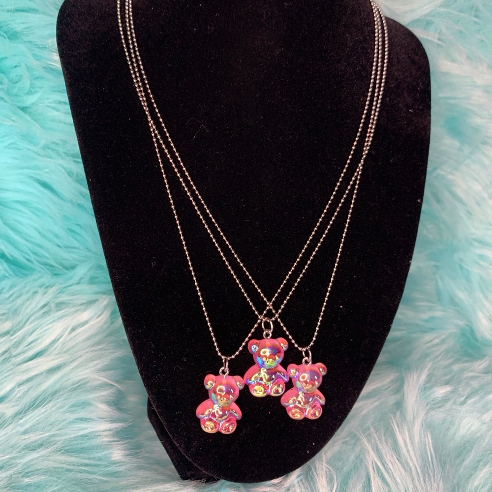 3x Kids Iridescent Bear Necklace